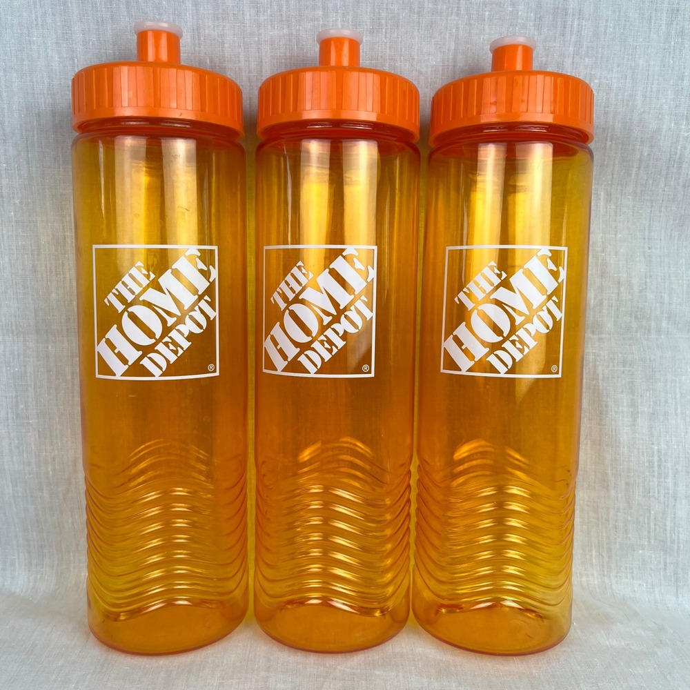Home Depot‎ Water Bottles Orange Sports Gym Drinkware Set of 3 New Promotional